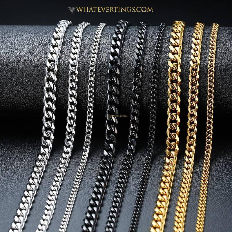 Cuban Link Chain Stainless Steel Necklace Necklaces Metal Color : 3mm Silver|5mm Silver|7mm Silver|3mm Gold|5mm Gold|7mm Gold|3mm Black|5mm Black|7mm Black 