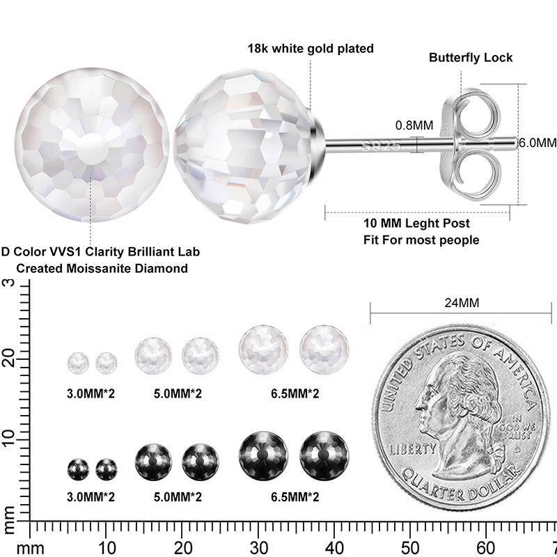 Moissanite Ball Stud Earrings Earrings Gem Color : White Stone|Black Stone Moissanite Ball Stud Earrings Earrings Gem Color : White Stone|Black Stone