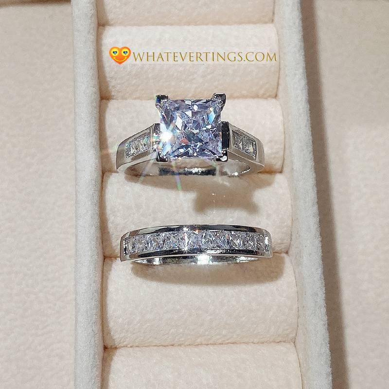 Zirconia Wedding Ring Set Rings Ring Size : 6|7|8|9|10 Zirconia Wedding Ring Set Rings Ring Size : 6|7|8|9|10