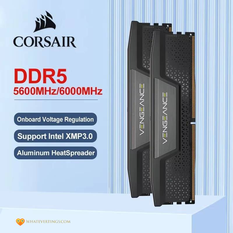 CORSAIR VENGEANCE DDR5 RAM Consumer Electronics Memory Capacity : 16GB 5600MHz|16GB 6000MHz|16GB 6400MHz|16GB 5200MHz|2x16GB 5200MHz|2x16GB 6000MHz|2x16GB 6400MHz|32GB 5200MHz|2x32GB 5200MHz|32GB 6000MHz|2x32GB 6000MHz|32GB 6400MHz|2x32GB 6400MHz|2x48GB 5600MHz|2x48GB 6400MHz|2x48GB 6800MHz 