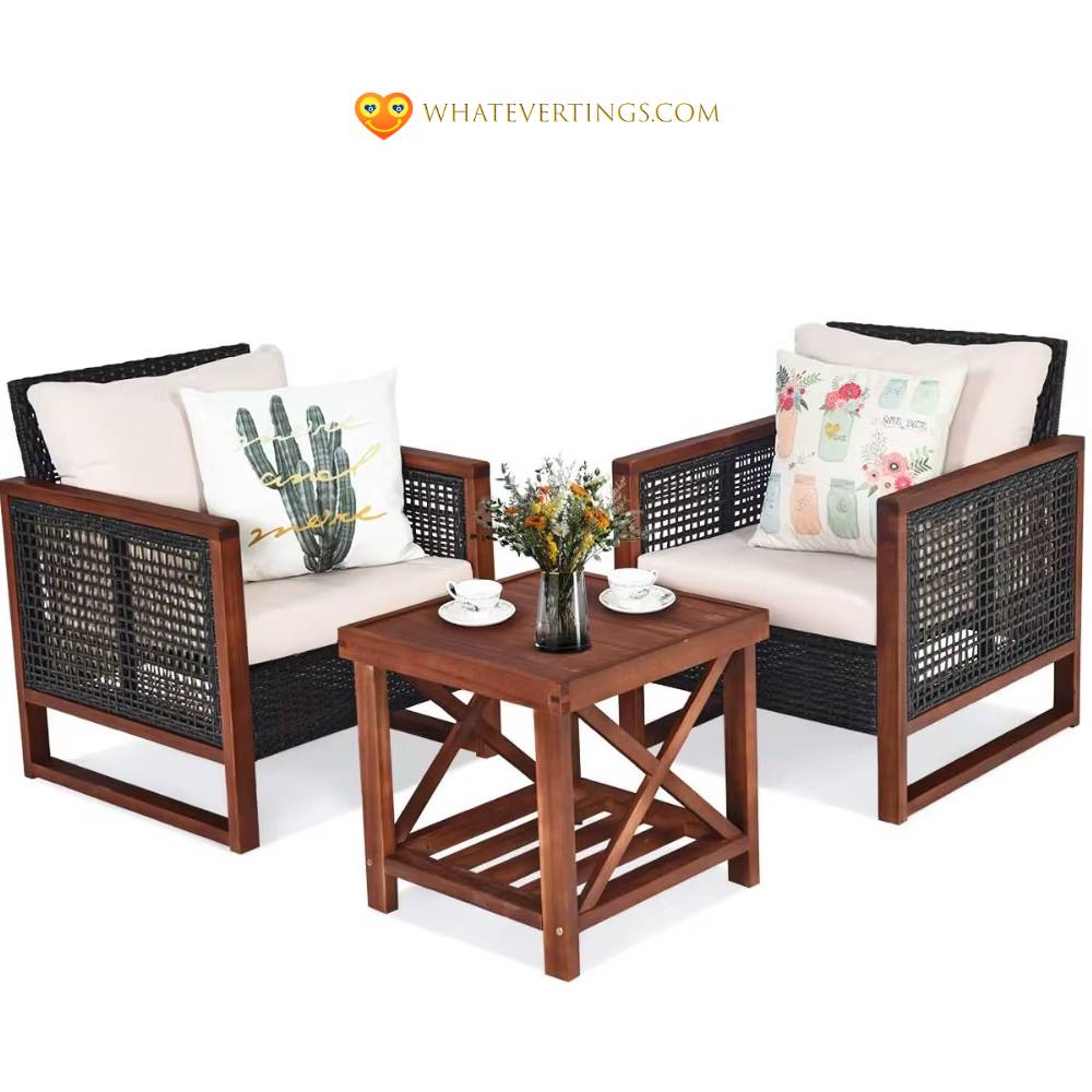 3-piece terrace wicker furniture set Outdoors Color : Buff|red|Sky blue|blue 